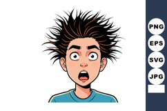 Surprised cartoon boy with wild hair and wide eyes expressin Product Image 1