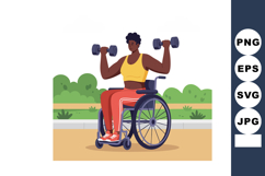 Woman in wheelchair lifting dumbbells exercising outdoors fi Product Image 1