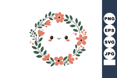 Cute smiling floral wreath with coral flowers and green leav Product Image 1