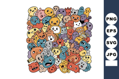 Colorful abstract cartoon characters doodle pattern with var Product Image 1
