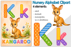 Nursery Alphabet Clipart, Flashcard Letter K, Monogram PNG Product Image 1