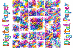 Glossy Color Burst Digital Paper Pack ,Liquid Paint Splahes Product Image 1