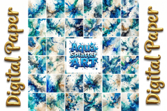 Aqua Watercolor Splatter Art: Abstract Texture Backgrounds Product Image 17