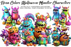 3D Neon Color Halloween Monster ClipArt&#039;s, 150 PNG Clipart Product Image 1