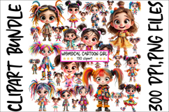 Whimsical Cartoon Girl Clipart, 130 PNG Product Image 1