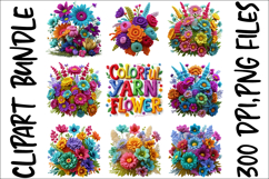Colorful Yarn Flower Clipart Bundle - Crochet Floral Bouquet Product Image 1