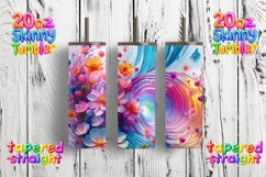 20oz Skinny Tumbler Floral Wrap | Bright Rainbow Swirl Product Image 1