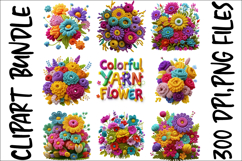 Colorful Yarn Flower Clipart Bundle - Crochet Floral Bouquet Product Image 10