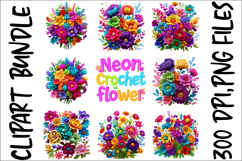 Neon Crochet Flower Clipart Bundle Bright Yarn Floral PNGs Product Image 10