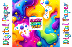 Glossy Color Burst Digital Paper Pack ,Liquid Paint Splahes Product Image 10