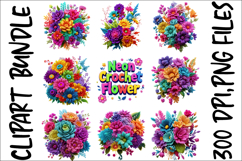 Neon Crochet Flower Clipart Bundle Bright Yarn Floral PNGs Product Image 11