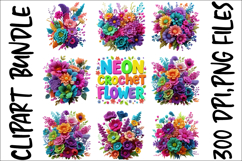 Neon Crochet Flower Clipart Bundle Bright Yarn Floral PNGs Product Image 12