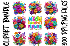 Neon Crochet Flower Clipart Bundle Bright Yarn Floral PNGs Product Image 1