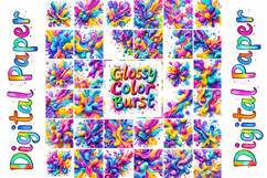 Glossy Color Burst Digital Paper Pack ,Liquid Paint Splahes Product Image 2