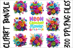 Neon Crochet Flower Clipart Bundle Bright Yarn Floral PNGs Product Image 2
