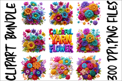 Colorful Yarn Flower Clipart Bundle - Crochet Floral Bouquet Product Image 2