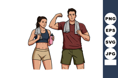 Fit young man and woman with towels and sportswear exercisin Product Image 1