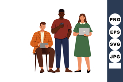 Diverse young adults using digital devices for communication Product Image 1
