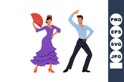 Flamenco dancers woman with red fan and man in blue shirt pe Product Image 1