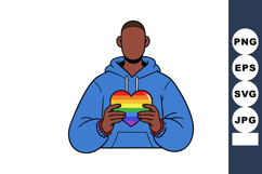 Person holding rainbow heart symbol of LGBTQ pride in blue h Product Image 1
