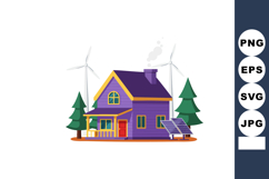 Purple Sustainable House with Solar Panels and Wind Turbines Product Image 1