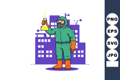 Scientist in protective suit holding chemical flask with cit Product Image 1