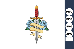 Sword with blue roses and wrapped banner illustration in vec Product Image 1