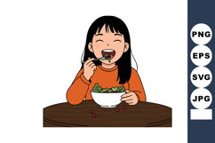 Girl Enjoying Healthy Salad Meal Eating Happy Lifestyle Illu Product Image 1