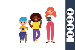 Diverse children and young woman using mobile devices and ta Product Image 1