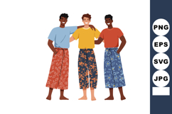 Group of three young men wearing colorful floral pants stand Product Image 1