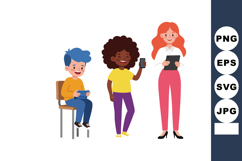 Diverse children and woman using digital devices in casual s Product Image 1