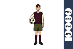 Boy Holding Soccer Ball in Vintage Sportswear Vector Illustr Product Image 1