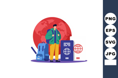 Male traveler with backpack and passport standing in front o Product Image 1