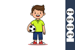 Boy holding soccer ball standing smiling in casual clothes v Product Image 1
