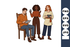 Diverse young adults using digital devices in casual clothin Product Image 1