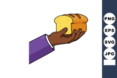 Hand Holding Fresh Bread Loaf Illustration with Purple Sleev Product Image 1
