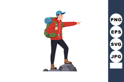 Male hiker with backpack pointing forward on rocky terrain v Product Image 1