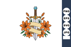 Sword with orange lilies and blank ribbon decorative floral Product Image 1