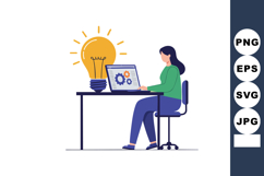 Woman sitting at desk working on laptop with glowing light b Product Image 1