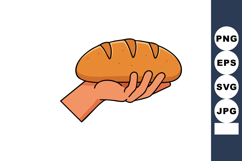Hand holding freshly baked bread loaf simple vector illustra Product Image 1