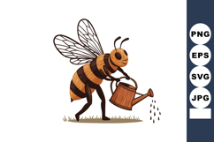 Bee carrying watering can watering grass vector illustration Product Image 1