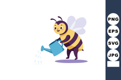 Cute bee watering plants with blue watering can vector illus Product Image 1