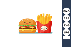 Cute hamburger and french fries cartoon characters smiling v Product Image 1