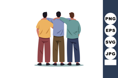 Three friends standing together embracing from behind casual Product Image 1