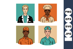 Diverse professionals in uniform including chef nurse and wo Product Image 1