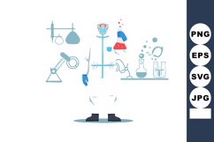Scientist in protective suit holding chemical flask with lab Product Image 1