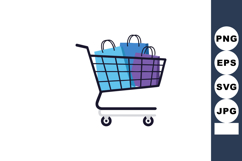 Shopping cart filled with blue and purple shopping bags vect Product Image 1