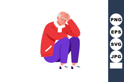 Elderly man sitting with headache wearing red jacket and pur Product Image 1