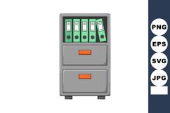 Office filing cabinet with green binders and orange handles Product Image 1