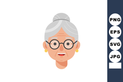 Elderly woman smiling with glasses gray hair bun vector illu Product Image 1